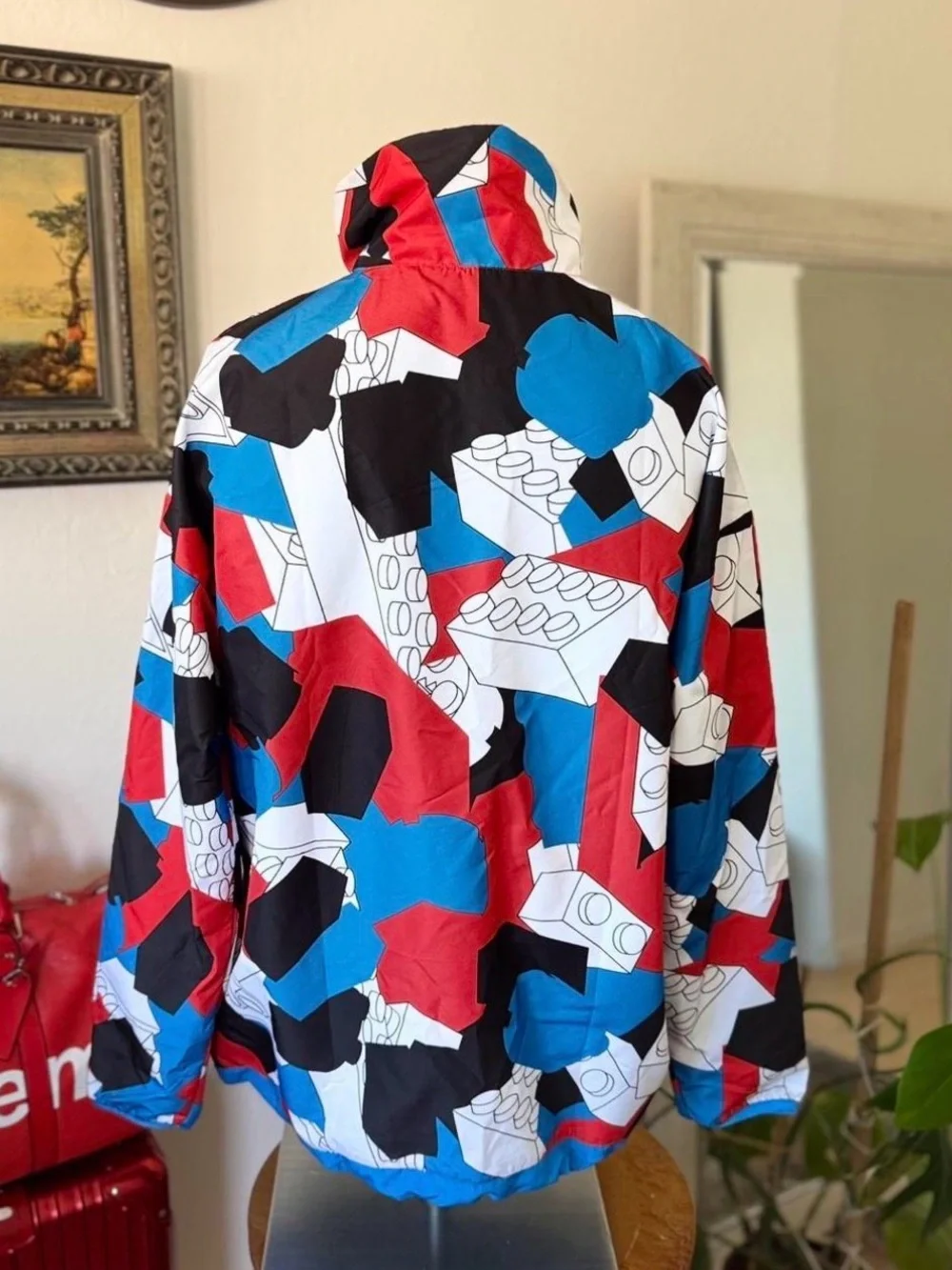 adidas Kids Colorblock Brick-Print Pullover Jacket - Red, Blue, Black, White